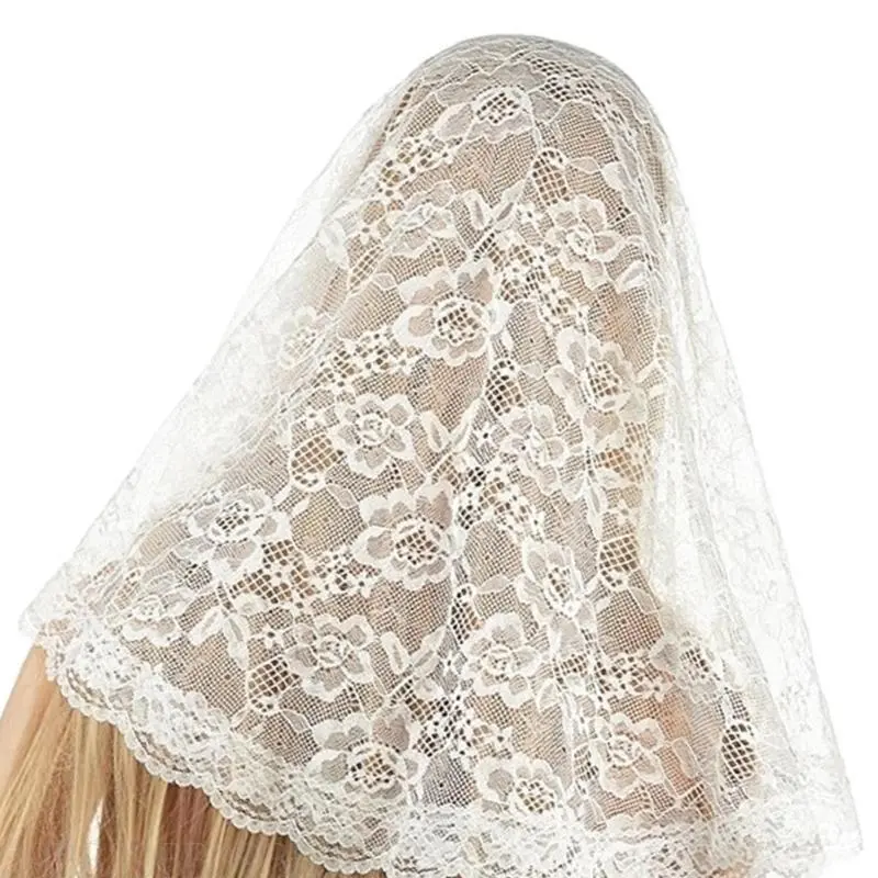 39BB Bride Veil Mantilla Lace Head Covering Wedding Hair Covering White Wedding Veil Headscarf Short Veil