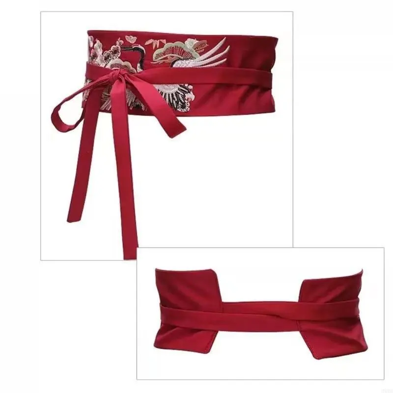 Vintage Waistband Embroidery Crane Elegant Chinese Belt with Tassels Accessory for Han