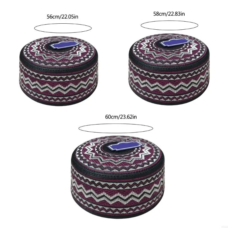 39BB Embroidery Emboss Turban Hat for Men Breathable Islamic Kufi Prayer Hat EID Ramadan Hijabs Beanies Caps Arabian Skull Hat