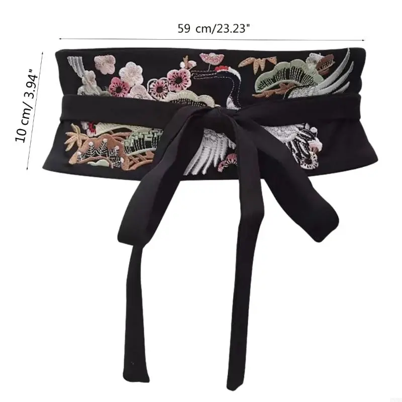 Vintage Waistband Embroidery Crane Elegant Chinese Belt with Tassels Accessory for Han