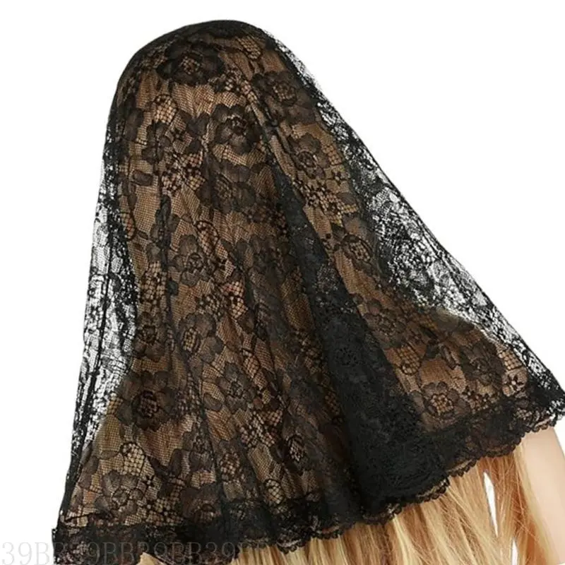 39BB Bride Veil Mantilla Lace Head Covering Wedding Hair Covering White Wedding Veil Headscarf Short Veil