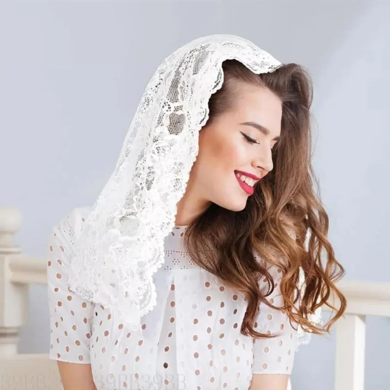 39BB Bride Veil Mantilla Lace Head Covering Wedding Hair Covering White Wedding Veil Headscarf Short Veil