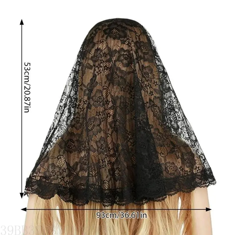 39BB Bride Veil Mantilla Lace Head Covering Wedding Hair Covering White Wedding Veil Headscarf Short Veil