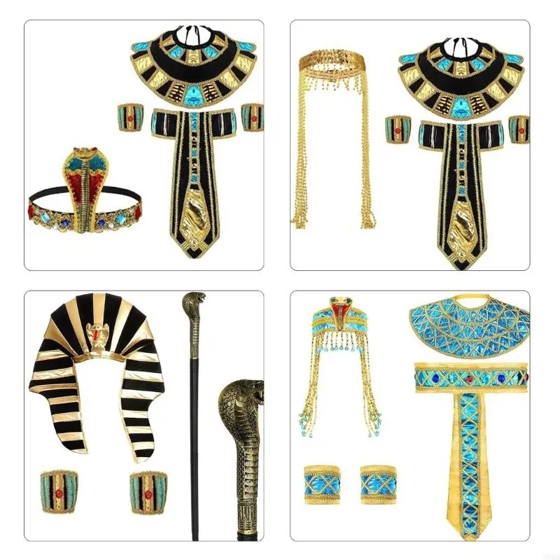 Women Egyptian Costume Included Egyptian Princess Headbands Snake Headpiece Egyptian Belt Wristbands for Halloween