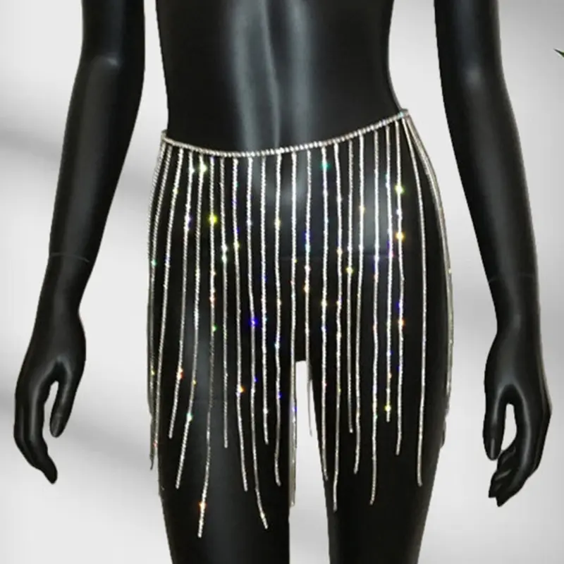 652F Rhinestone Tassel Body Chain Waist Belt Skirt Belt Rhinestone Fringe Belt Belly Dance Belt Chain Crystal Tassel Belt