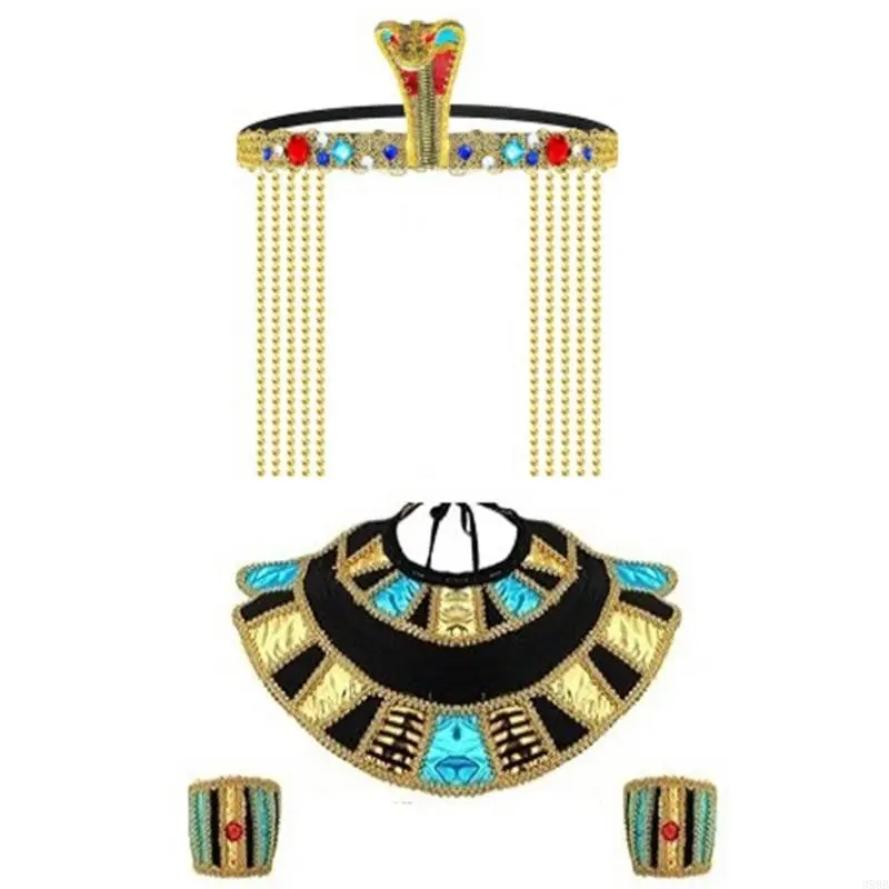 Women Egyptian Costume Included Egyptian Princess Headbands Snake Headpiece Egyptian Belt Wristbands for Halloween