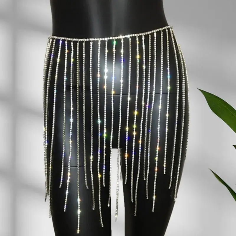 652F Rhinestone Tassel Body Chain Waist Belt Skirt Belt Rhinestone Fringe Belt Belly Dance Belt Chain Crystal Tassel Belt