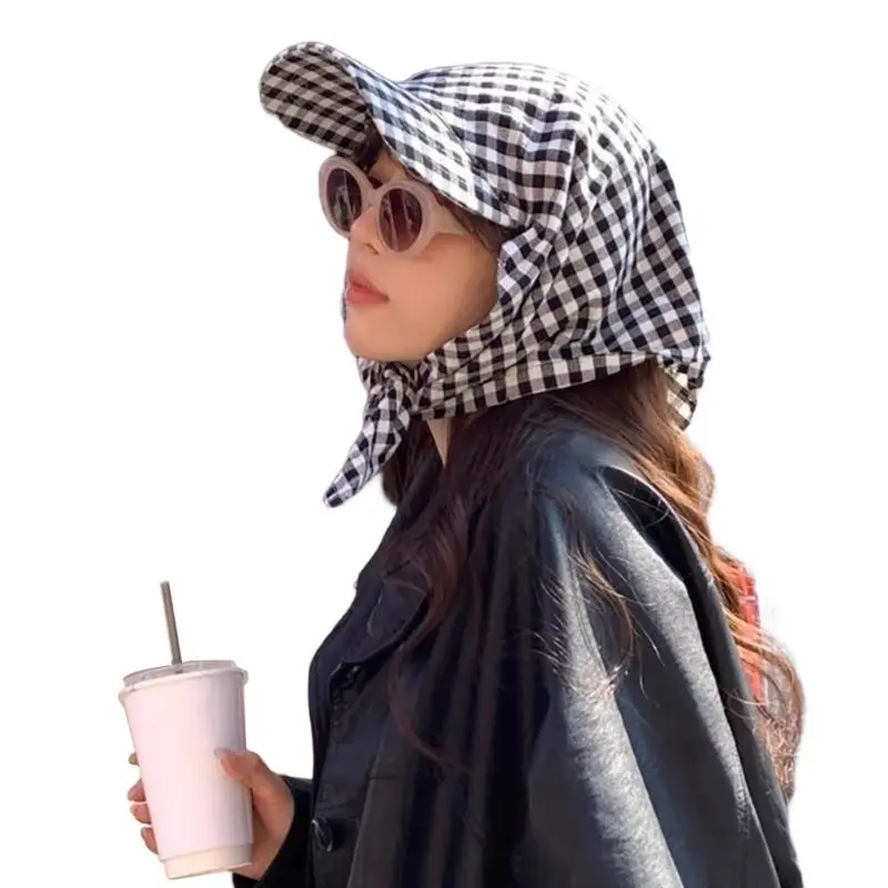 652F Modern Checked Head Wrap Hat for Women Popular Headscarf Hat for Female Teens Daily Use and Social Gathering Headpiece