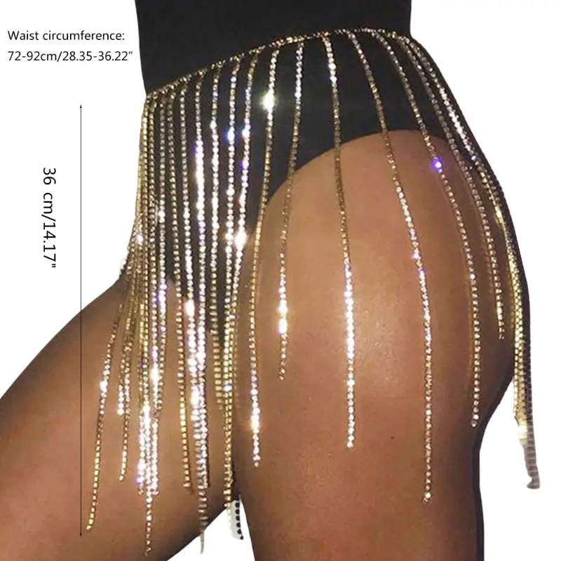 652F Rhinestone Tassel Body Chain Waist Belt Skirt Belt Rhinestone Fringe Belt Belly Dance Belt Chain Crystal Tassel Belt