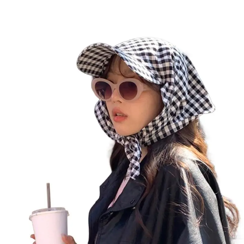 652F Modern Checked Head Wrap Hat for Women Popular Headscarf Hat for Female Teens Daily Use and Social Gathering Headpiece