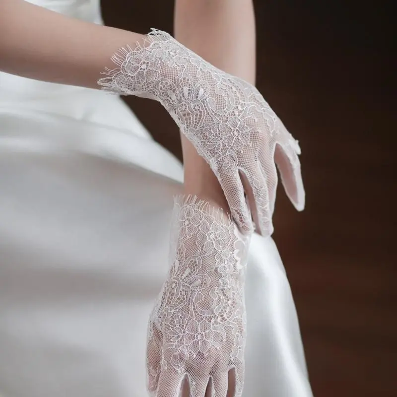 652F Evening Lace Gloves Floral Tulle for Wedding Proms for Women and Girls 1920s Theme Musical Operas Dancing