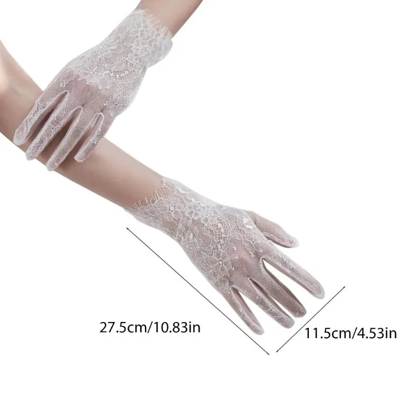 652F Evening Lace Gloves Floral Tulle for Wedding Proms for Women and Girls 1920s Theme Musical Operas Dancing