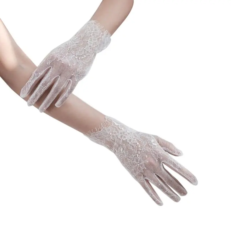 652F Evening Lace Gloves Floral Tulle for Wedding Proms for Women and Girls 1920s Theme Musical Operas Dancing