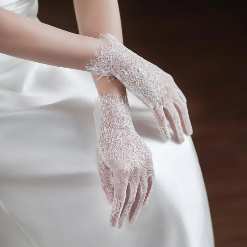 652F Evening Lace Gloves Floral Tulle for Wedding Proms for Women and Girls 1920s Theme Musical Operas Dancing