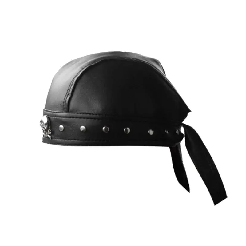 652F Hip Hop Grunge Photo Props Skull Durag for Dating Photography Cabbie Headwear Rivet Studded Hat