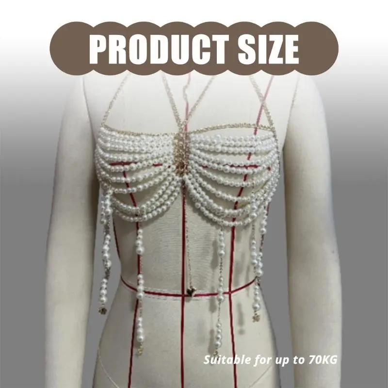 39BB Pearls Beaded Bra Chain Halter Vest with Tassels Body Jewelry for Women Clubwear