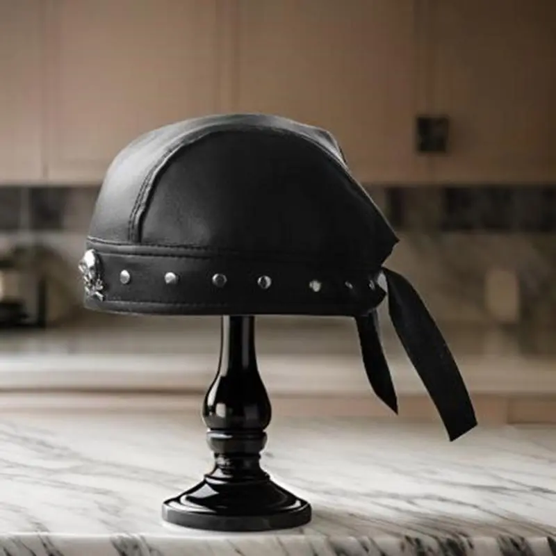 652F Hip Hop Grunge Photo Props Skull Durag for Dating Photography Cabbie Headwear Rivet Studded Hat