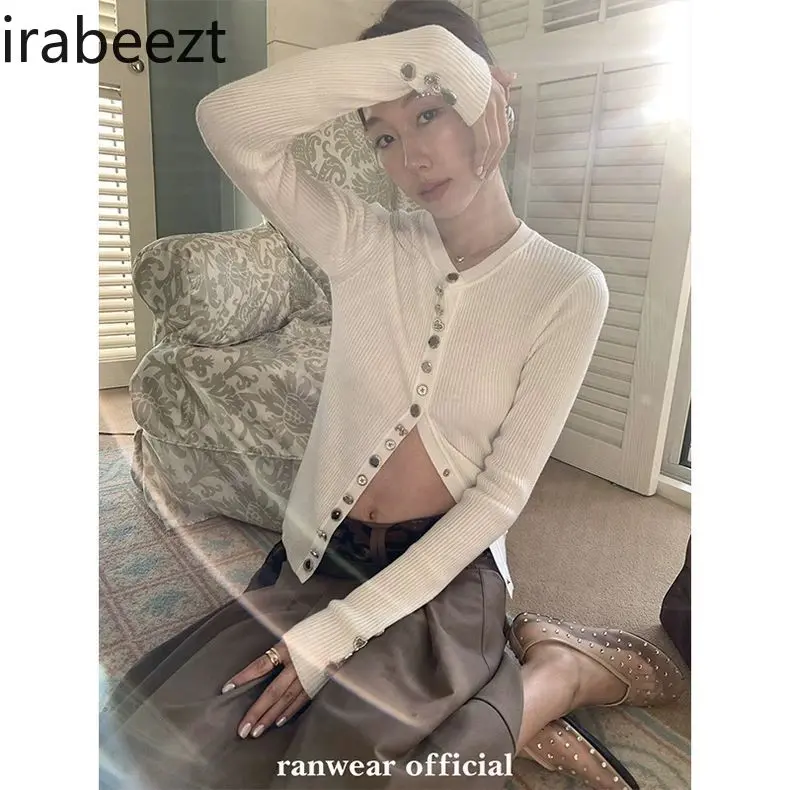 Classic Customized Crystal Button Long Sleeve Cardigan Women's Elegant Knitted Sweater Coat Soft Wool Blend Fashion Outerwear