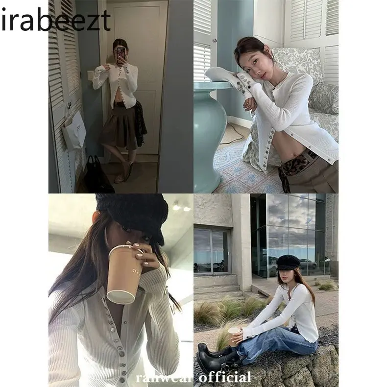 Classic Customized Crystal Button Long Sleeve Cardigan Women's Elegant Knitted Sweater Coat Soft Wool Blend Fashion Outerwear