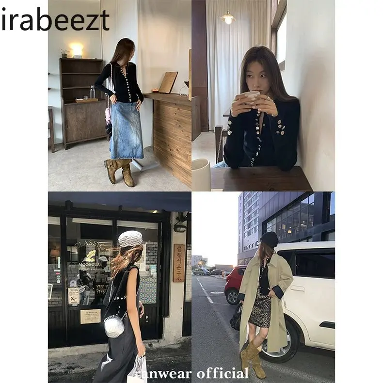 Classic Customized Crystal Button Long Sleeve Cardigan Women's Elegant Knitted Sweater Coat Soft Wool Blend Fashion Outerwear