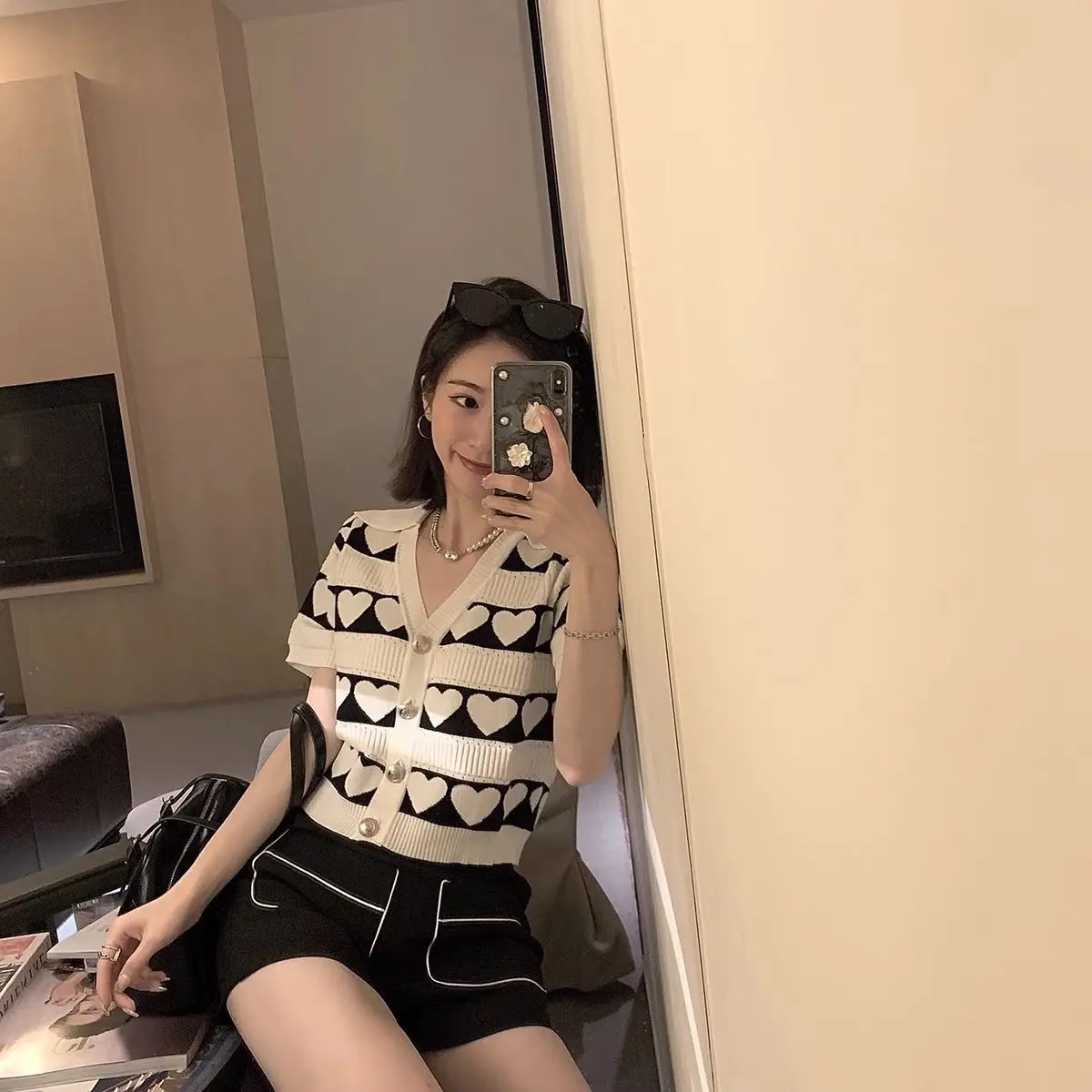 Women's Polo Neck Knit T-Shirt Summer Short Sleeve Top Elegant Chic Casual Slim Fit Fashion Style Ladies Blouse Cute Basic Tee