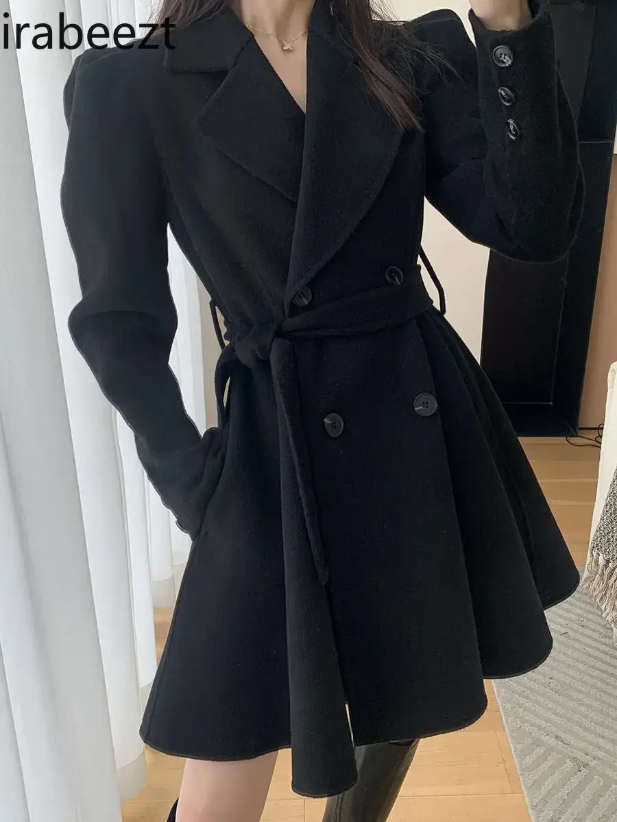 High-end Temperament Slimming Waist Black Coat for Women 2024 Autumn/winter New Hepburn Style Short Woolen Jacket