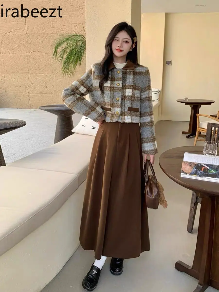 Autumn and Winter Two-piece Thickened Woolen Short Coat Women's 2024 New Pleated Long Skirt Fashion Suit Women