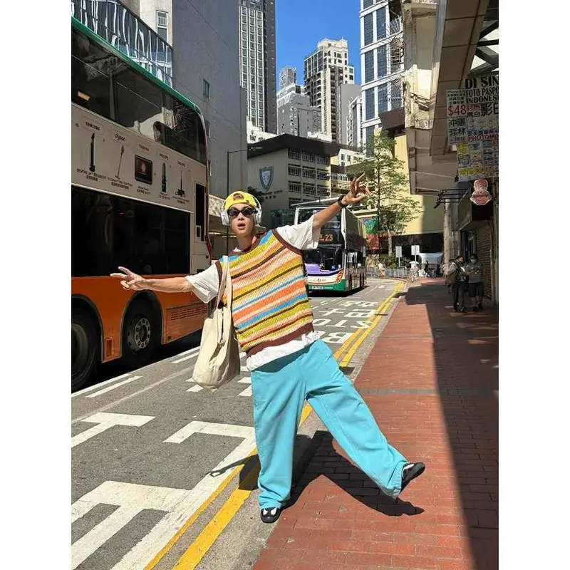 Men's Jeans Solid High Waist Straight Tube Wide Leg Pants Dopamine Casual Simple American Retro Floor Dragging Jeans Man Clothes