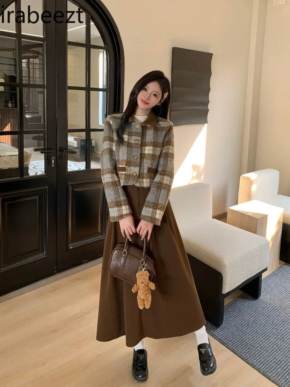 Autumn and Winter Two-piece Thickened Woolen Short Coat Women's 2024 New Pleated Long Skirt Fashion Suit Women