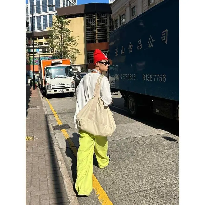 Men's Jeans Solid High Waist Straight Tube Wide Leg Pants Dopamine Casual Simple American Retro Floor Dragging Jeans Man Clothes