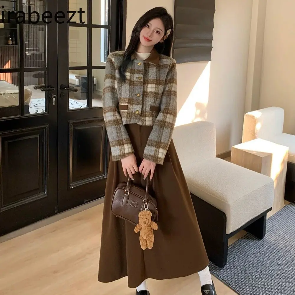 Autumn and Winter Two-piece Thickened Woolen Short Coat Women's 2024 New Pleated Long Skirt Fashion Suit Women