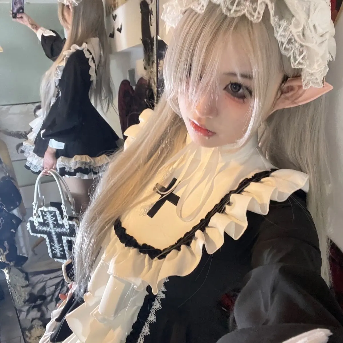The Original Dark Gothic Nun-style Lolita "Cross Prayer" OP Skirt From The Original Witch Аниме Платья White Lolita Dress
