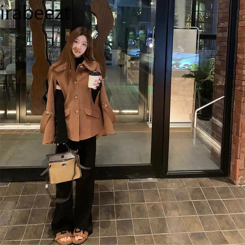 2024 Autumn and Winter New French Temperament Cape Retro Sweet Woolen Coat Woman Casaco Feminino De Inverno Super Quente