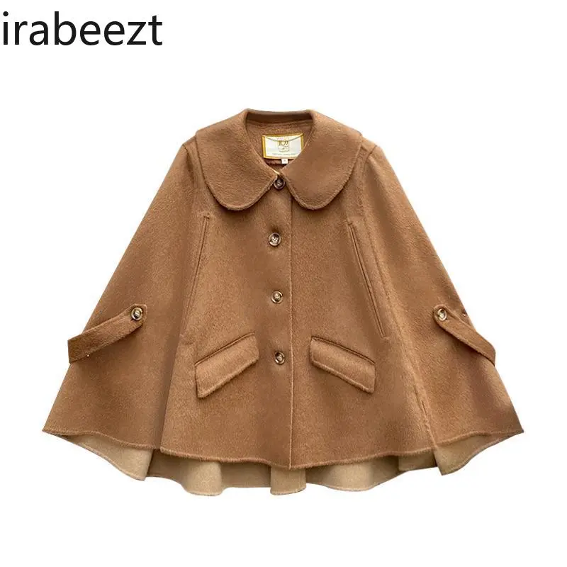 2024 Autumn and Winter New French Temperament Cape Retro Sweet Woolen Coat Woman Casaco Feminino De Inverno Super Quente
