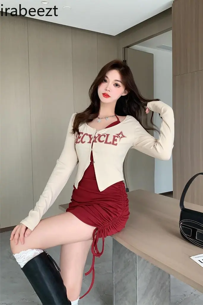 2024 New Slightly Fat MM Spice Girl Top Cardigan Thin Temperament Slip Dress Cheap Summer Outfits For Women Conjunto Femenino