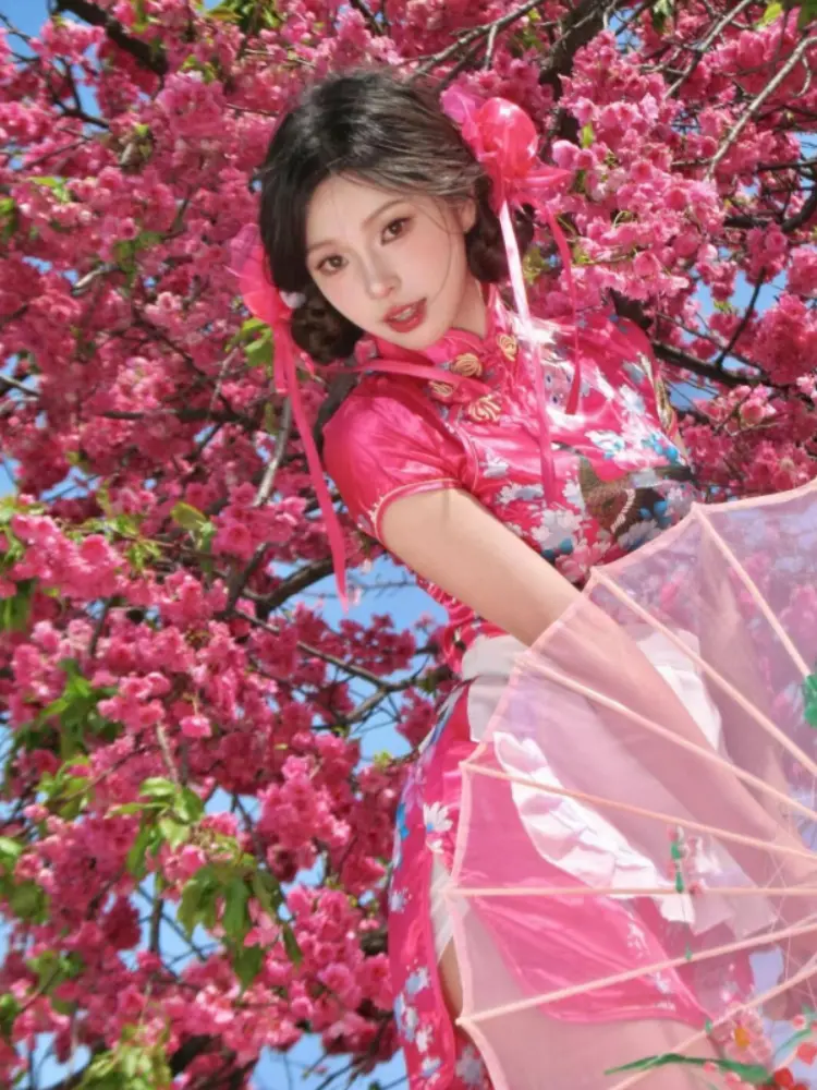 Chinese Style Lolita Qipao Dress with Apron Sexy Vintage Maid Cosplay Costume Summer New Cute Sexy Cheongsam 2 Piece Set