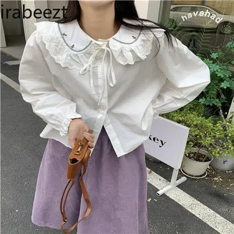 Japanese Corduroy Cardigan Vest + Doll Collar Shirt + Skirt 2024 Fall Suit Women LOOSE FIT Casual Costume Deux Pieces Femme