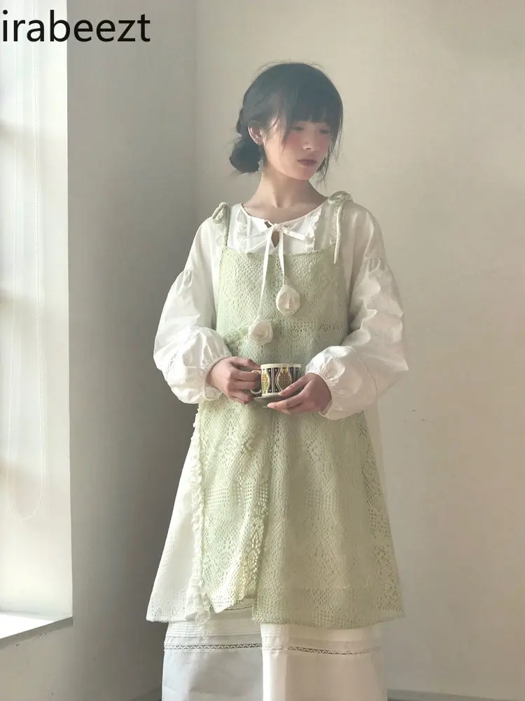 Peppermint Green Color Matching Two Sides Wear Lace-up Design Sweet Fresh Irregular Overlapping Dress LOOSE FIT Summer Dress