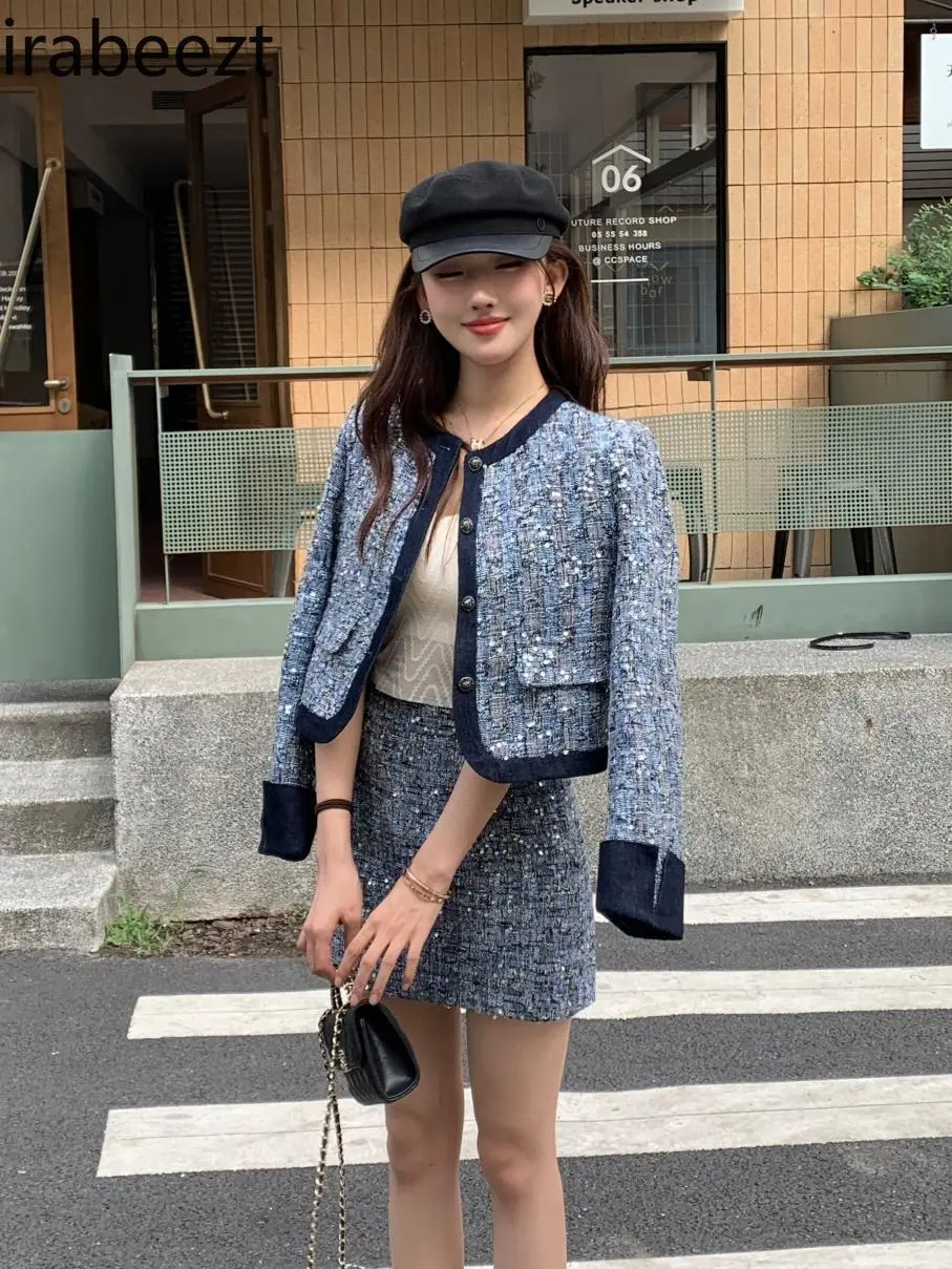 Sequin Elegant Set 2024 Fall New Style Short Coat A-line Skirt Two-piece Set Mainland China Conjuntos Feminino Elegante