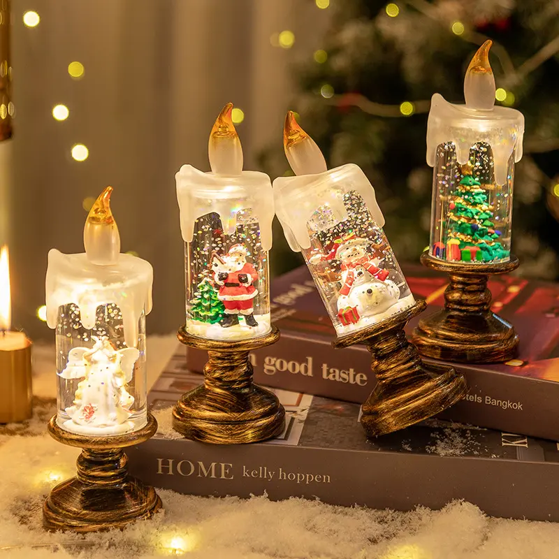 Christmas Candle Lights Fireplace Decorations Multifunctional Resin Lighting Snowflake Crystal Ball Light Party Christmas Gifts