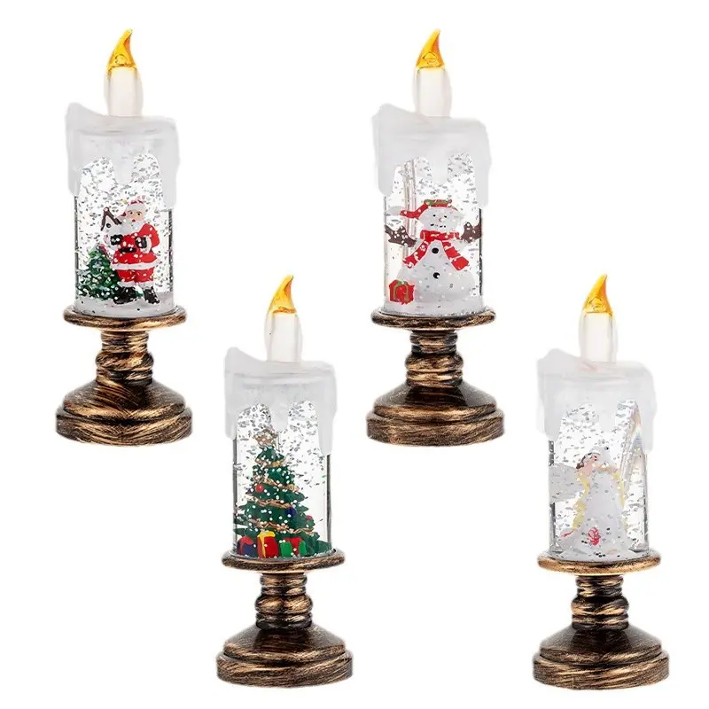 Christmas Candle Lights Fireplace Decorations Multifunctional Resin Lighting Snowflake Crystal Ball Light Party Christmas Gifts