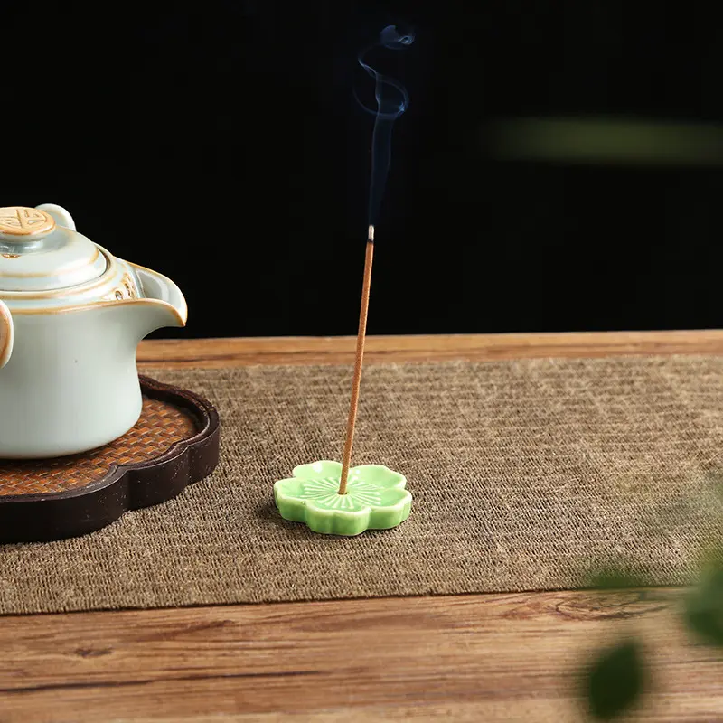 Cherry Blossom Incense Burner Home Ceramic Decor Stick Holder Aromatherapy Censer Office Teahouse Ornament