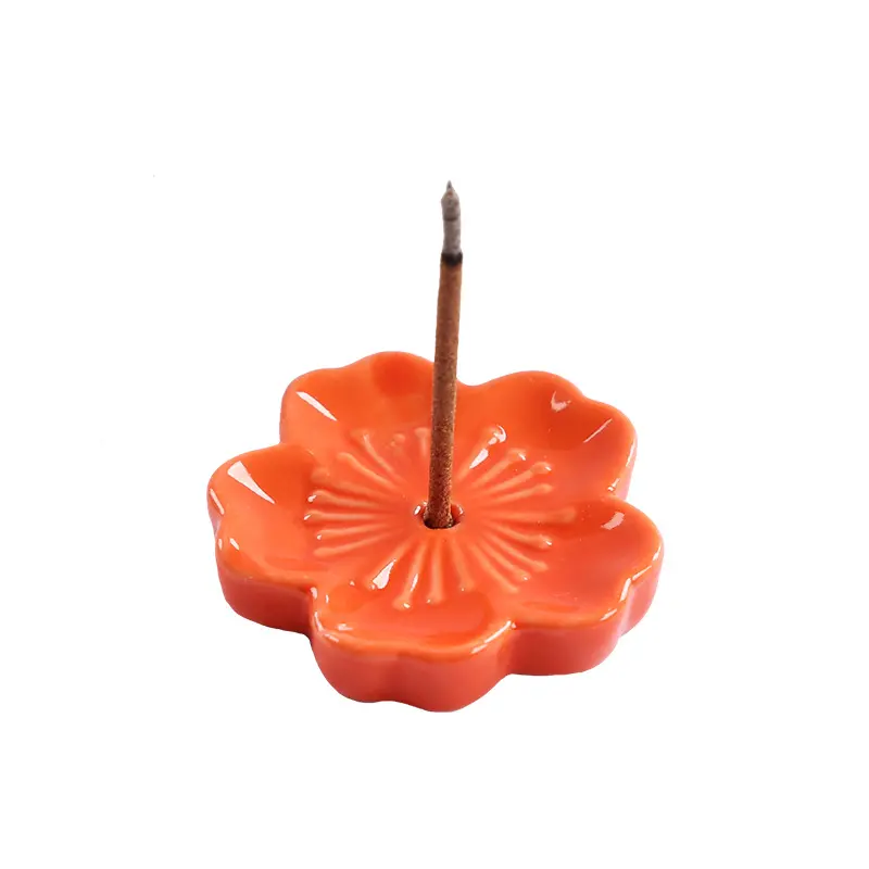Cherry Blossom Incense Burner Home Ceramic Decor Stick Holder Aromatherapy Censer Office Teahouse Ornament
