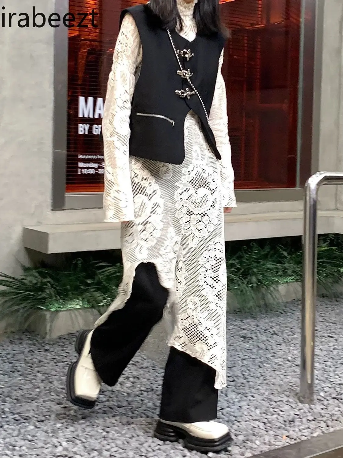 Autumn and Winter Cutout Lace Irregular Dress Women Loose Slimming Temperament Long Robe Demoiselle D Honneur Femme Courte
