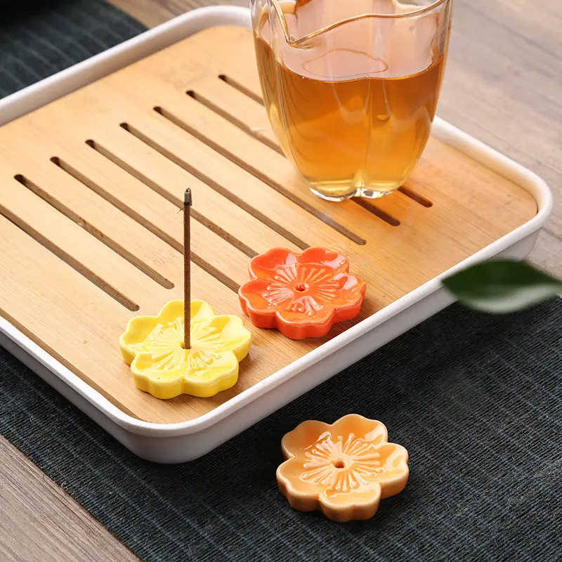 Cherry Blossom Incense Burner Home Ceramic Decor Stick Holder Aromatherapy Censer Office Teahouse Ornament