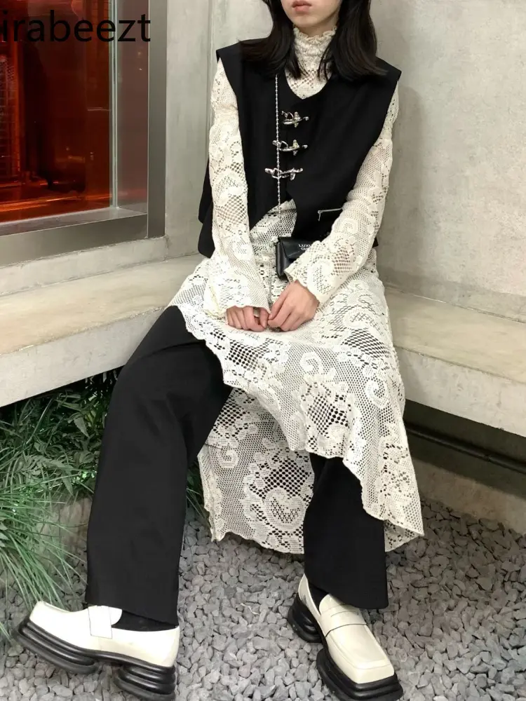 Autumn and Winter Cutout Lace Irregular Dress Women Loose Slimming Temperament Long Robe Demoiselle D Honneur Femme Courte