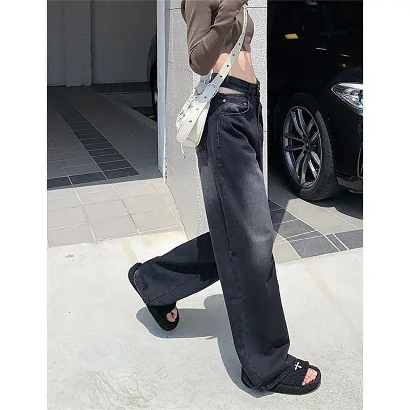 Women's Jeans High Waist Hollow Straight Wide Leg Trouser Design Sense Sexy Spicy Girl Fashion Trend Denim Pants Lady's Clothing