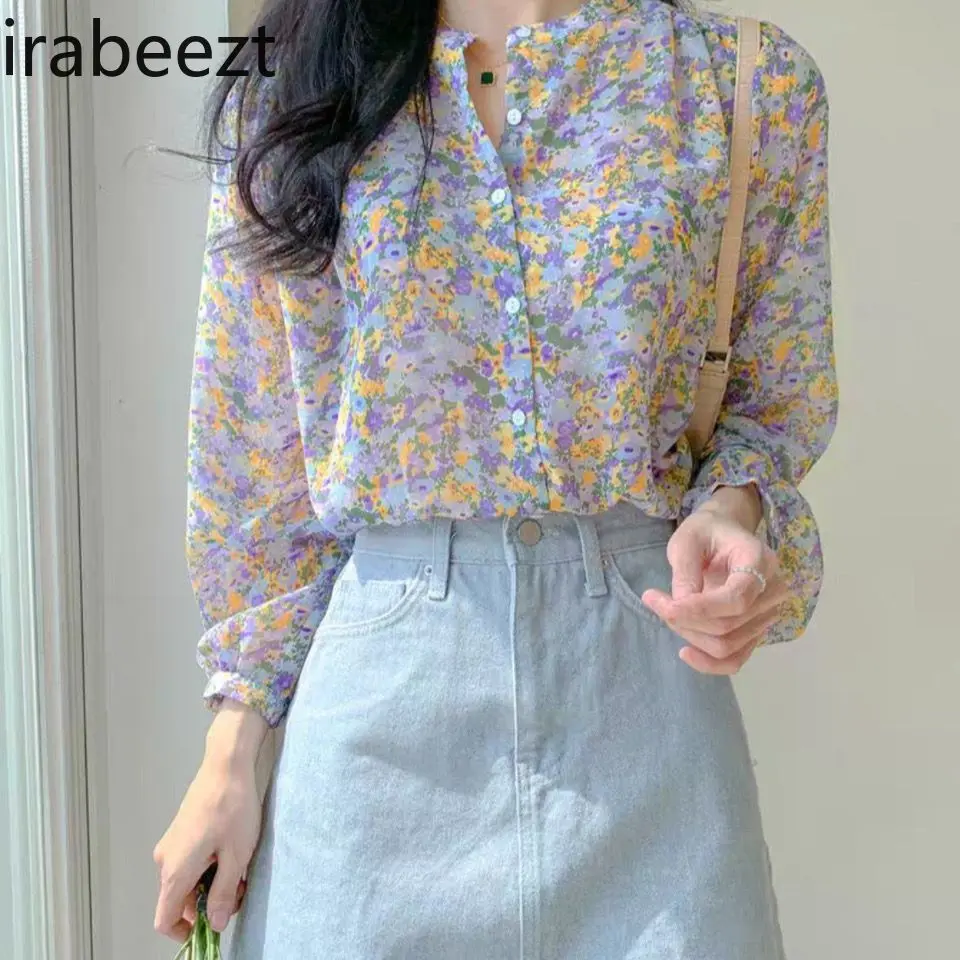 Floral chiffon top women foreign style 2024 early autumn new shirt long sleeve super fairy fashion girl temperament blouse