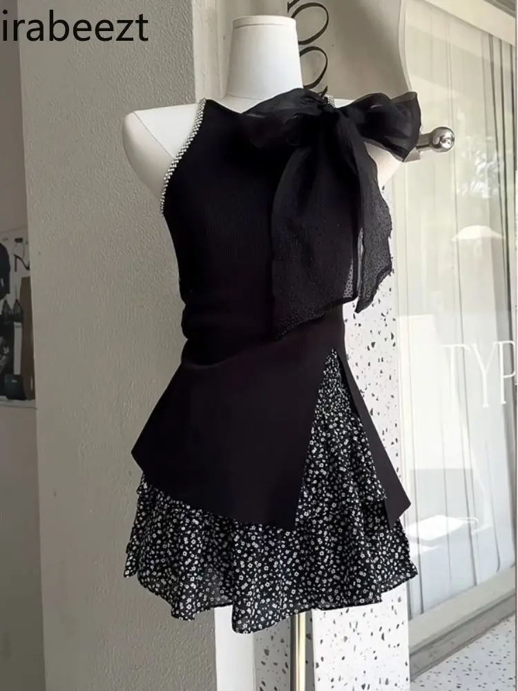 Conjunto Femenino Roupa Elegante Summer Outfits for Women 2024 New Korean Style Slim Fit Tops Floral Skirt Two-piece Set