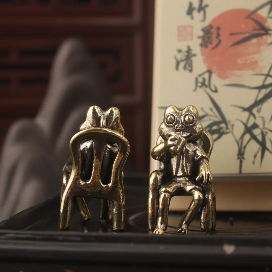 Brass Creative Frog Sitting Chair Drinking Tea Craft Ornament Home Desktop Office Small Ornament Copperware Wholesale